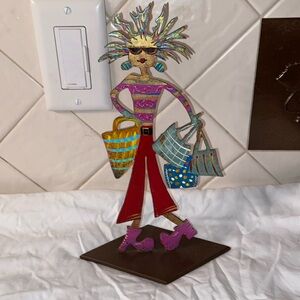 Robert Shields Signed Metal Sculpture Funky Glam Fashion Power Shopper 10 in